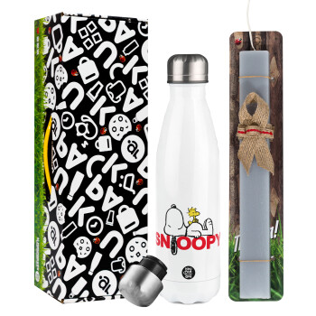 Snoopy sleep, Easter candle, metallic white thermos bottle (500ml) & aromatic flat candle (30cm) (GRAY)