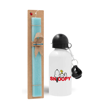 Snoopy sleep, Easter Set, metallic aluminum water bottle (500ml) & scented flat candle (30cm) (TURQUOISE)