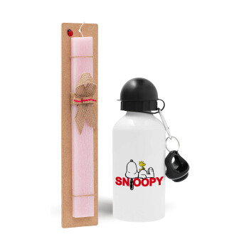 Snoopy sleep, Easter Set, metallic aluminum bottle (500ml) & aromatic flat Easter candle (30cm) (PINK)