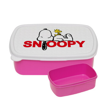 Snoopy sleep, ΡΟΖ παιδικό δοχείο φαγητού (lunchbox) πλαστικό (BPA-FREE) Lunch Βox M18 x Π13 x Υ6cm