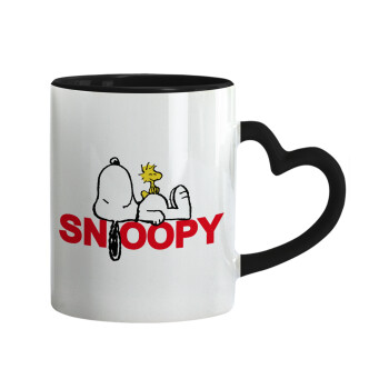 Snoopy sleep, Mug heart black handle, ceramic, 330ml
