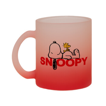 Snoopy sleep, Κούπα γυάλινη δίχρωμη με βάση το κόκκινο ματ, 330ml