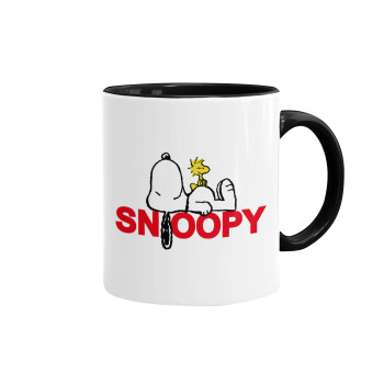 Snoopy sleep, Κούπα χρωματιστή μαύρη, κεραμική, 330ml