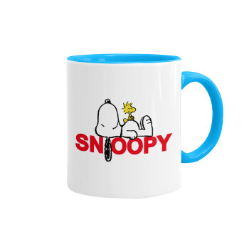 Snoopy sleep, Κούπα χρωματιστή γαλάζια, κεραμική, 330ml