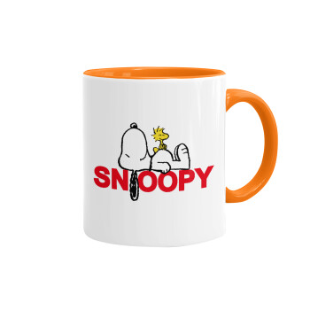 Snoopy sleep, Κούπα χρωματιστή πορτοκαλί, κεραμική, 330ml