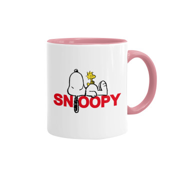 Snoopy sleep, Κούπα χρωματιστή ροζ, κεραμική, 330ml