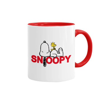 Snoopy sleep, Κούπα χρωματιστή κόκκινη, κεραμική, 330ml