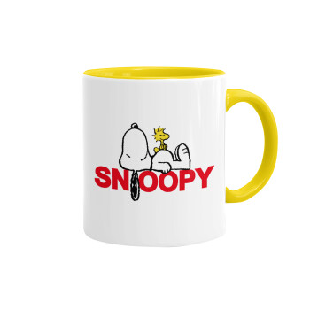 Snoopy sleep, Κούπα χρωματιστή κίτρινη, κεραμική, 330ml