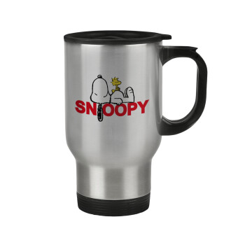 Snoopy sleep, Stainless steel travel mug with lid, double wall 450ml