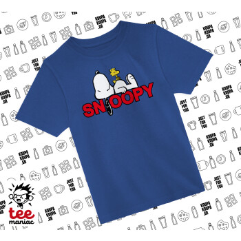 Snoopy sleep, Παιδικό T-Shirt ΜΠΛΕ από 100% βαμβάκι, για κάθε μέρα. Vegan & OEKO-TEX πιστοποιημένο.