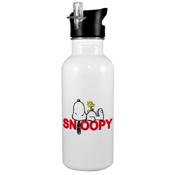 Snoopy sleep — Παγούρι νερού Λευκό με καλαμάκι, ανοξείδωτο ατσάλι 600ml