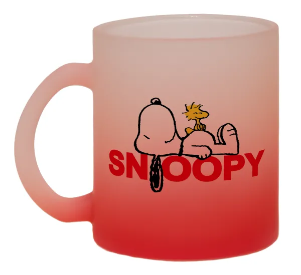 Snoopy sleep — Κούπα γυάλινη δίχρωμη με βάση το κόκκινο ματ, 330ml