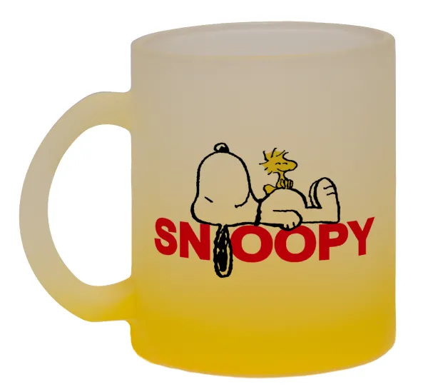 Snoopy sleep — Κούπα γυάλινη δίχρωμη με βάση το κίτρινο ματ, 330ml