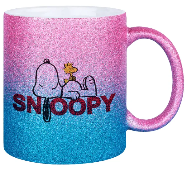Snoopy sleep — Gold/blue glitter mug, ceramic, 330ml