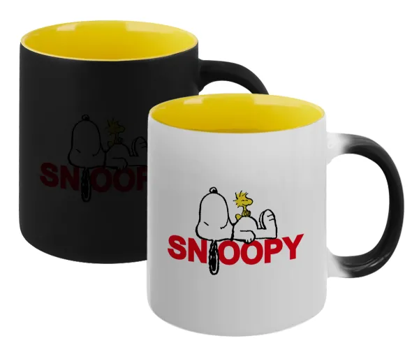 Snoopy sleep — Κούπα Μαγική εσωτερικό κίτρινη, κεραμική 330ml που αλλάζει χρώμα με το ζεστό ρόφημα