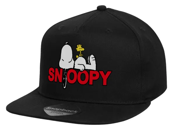 Snoopy sleep — Καπέλο παιδικό Flat Snapback, Μαύρο (100% ΒΑΜΒΑΚΕΡΟ, ΠΑΙΔΙΚΟ, UNISEX, ONE SIZE)