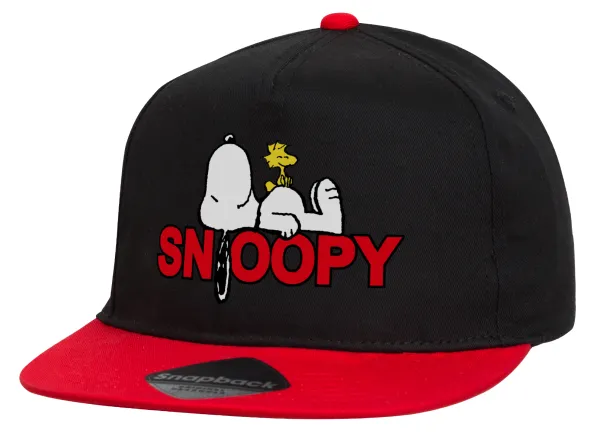 Snoopy sleep — Καπέλο παιδικό Flat Snapback, Μαύρο/Κόκκινο (100% ΒΑΜΒΑΚΕΡΟ, ΠΑΙΔΙΚΟ, UNISEX, ONE SIZE)
