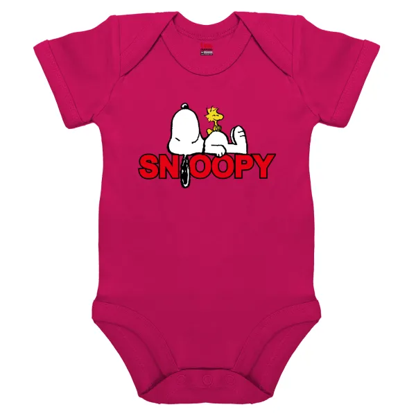 Snoopy sleep — Βρεφικό φορμάκι μωρού, 0-18 μηνών, ΡΟΖ, 100% Organic Cotton, κοντομάνικο