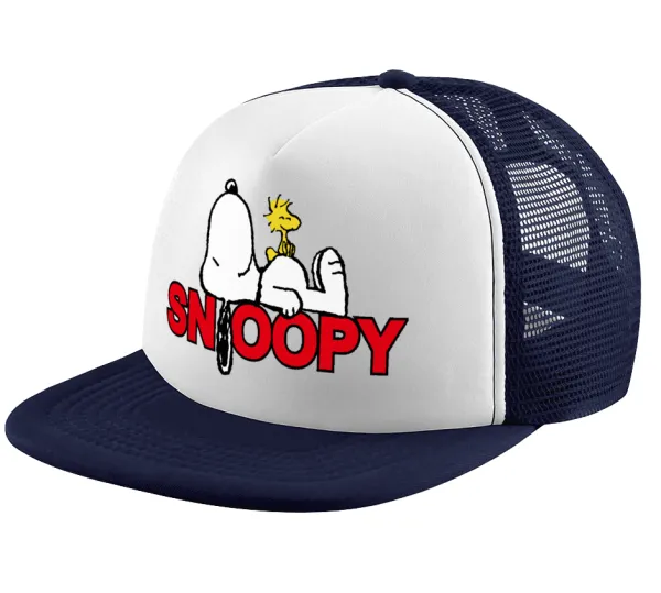 Snoopy sleep — Adult Soft Trucker Hat with Dark Blue/White Mesh (POLYESTER, ADULT, UNISEX, ONE SIZE)