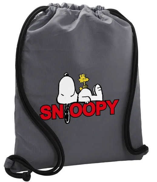 Snoopy sleep — Τσάντα πλάτης πουγκί GYMBAG ΓΚΡΙ, με τσέπη (40x48cm) & χονδρά κορδόνια