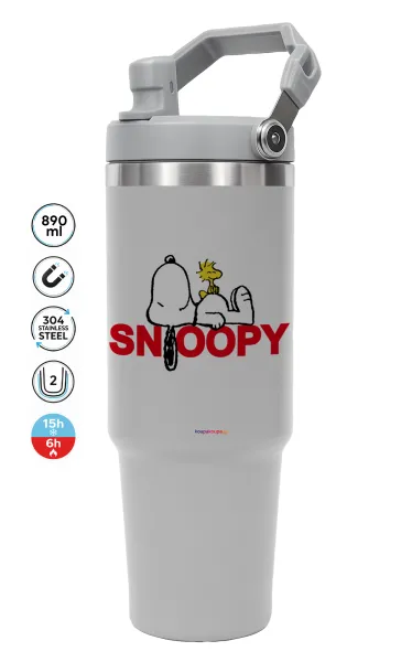 Snoopy sleep — ΓΚΡΙ Travel Tumbler Θερμός με χερούλι και καλαμάκι 890ml