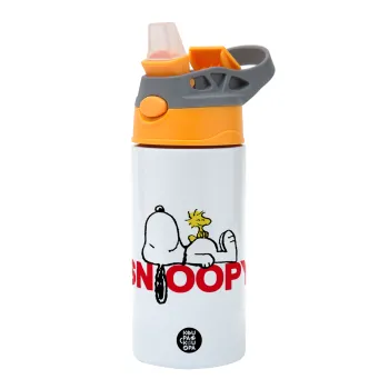 Snoopy sleep, Children's hot water bottle, stainless steel, with safety straw, Orange/Grey (360ml) BPA-FREE