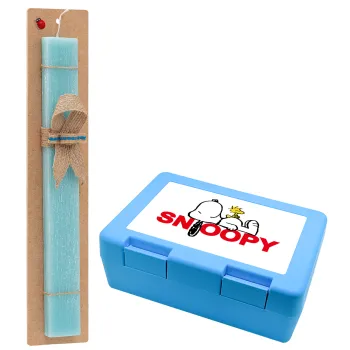 Snoopy sleep, Easter Set, children's snack container BLUE & Easter aromatic flat candle (30cm) (TURQUOISE)