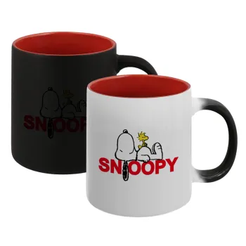 Snoopy sleep, Κούπα Μαγική εσωτερικό κόκκινο, κεραμική, 330ml που αλλάζει χρώμα με το ζεστό ρόφημα