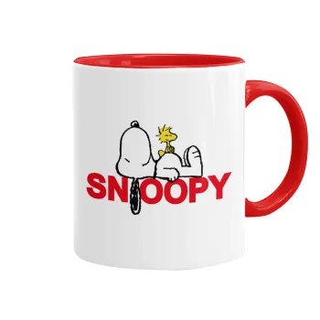 Snoopy sleep, Κούπα χρωματιστή κόκκινη, κεραμική, 330ml