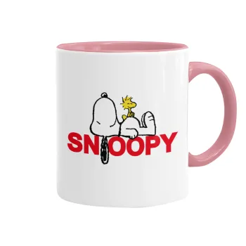 Snoopy sleep, Κούπα χρωματιστή ροζ, κεραμική, 330ml