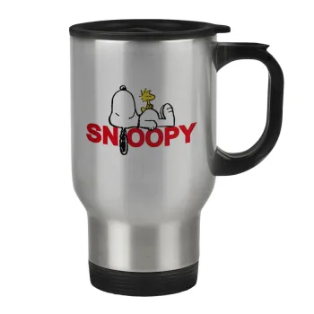 Snoopy sleep, Κούπα ταξιδιού ανοξείδωτη με καπάκι, διπλού τοιχώματος (θερμό) 450ml