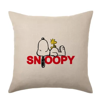 Snoopy sleep, Μαξιλάρι καναπέ ΛΙΝΟ 40x40cm περιέχεται το  γέμισμα