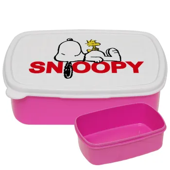 Snoopy sleep, ΡΟΖ παιδικό δοχείο φαγητού (lunchbox) πλαστικό (BPA-FREE) Lunch Βox M18 x Π13 x Υ6cm