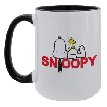 Snoopy sleep, Κούπα Mega 15oz, κεραμική Μαύρη, 450ml