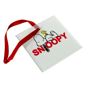 Snoopy sleep, Christmas ornament, glass square ornament 9x9cm