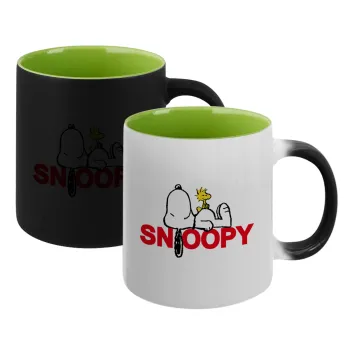 Snoopy sleep, Κούπα Μαγική εσωτερικό πράσινο, κεραμική 330ml που αλλάζει χρώμα με το ζεστό ρόφημα