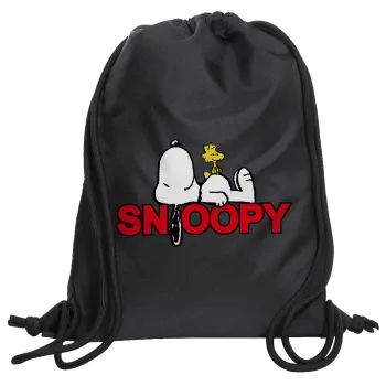 Snoopy sleep, Backpack pouch GYMBAG Black, with pocket (40x48cm) & thick cords