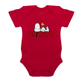 Snoopy sleep, Βρεφικό φορμάκι μωρού, ΚΟΚΚΙΝΟ, 100% Organic Cotton, κοντομάνικο
