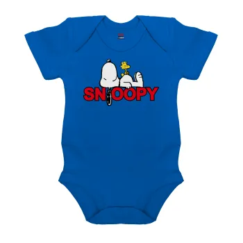 Snoopy sleep, Βρεφικό φορμάκι μωρού, Μπλε Κοβαλτίου, 100% Organic Cotton, κοντομάνικο