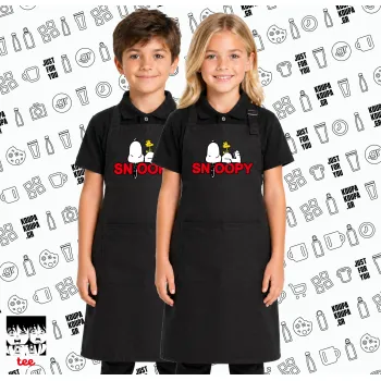 Snoopy sleep, Μαύρη ΠΑΙΔΙΚΗ Ποδιά μακριά Σεφ ολόσωμη με τσέπες