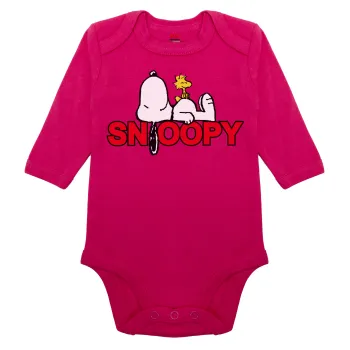 Snoopy sleep, Μακρυμάνικο βρεφικό φορμάκι, 0-18 μηνών, ΡΟΖ, 100% Organic Cotton