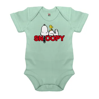 Snoopy sleep, Βρεφικό φορμάκι μωρού, 0-18 μηνών, mint (Μέντα), 100% Organic Cotton, κοντομάνικο