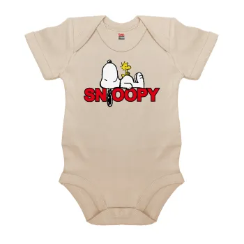 Snoopy sleep, Βρεφικό φορμάκι μωρού, 0-18 μηνών, Natural (Εκρού), 100% Organic Cotton, κοντομάνικο
