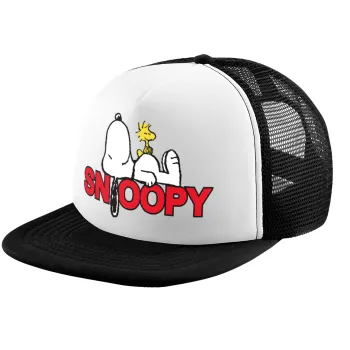 Snoopy sleep, Child's Soft Trucker Hat with BLACK/WHITE Mesh (POLYESTER, CHILD, ONE SIZE)