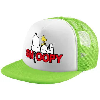 Snoopy sleep, Καπέλο παιδικό Soft Trucker με Δίχτυ ΠΡΑΣΙΝΟ/ΛΕΥΚΟ (POLYESTER, ΠΑΙΔΙΚΟ, ONE SIZE)