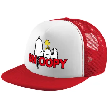 Snoopy sleep, Adult Soft Trucker Hat with Red/White Mesh (POLYESTER, ADULT, UNISEX, ONE SIZE)