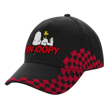 Snoopy sleep, Adult Cap RACING Ultimate Black/Red, (100% COTTON DRILL, ADULT, UNISEX, ONE SIZE)