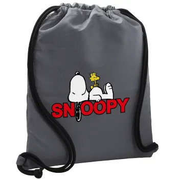 Snoopy sleep, Backpack pouch GYMBAG GREY, with pocket (40x48cm) & thick cords