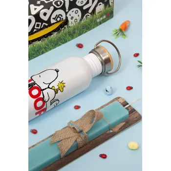 Snoopy sleep, Πασχαλινή Λαμπάδα με παγούρι μεταλλικό (620ml, stainless steel) & κερί αρωματικό πλακέ (30cm) (ΤΙΡΚΟΥΑΖ)