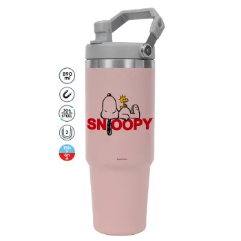 Snoopy sleep, ΡΟΖ χρώματος Θερμός Ανοξείδωτο 890ml (30oz) με χερούλι